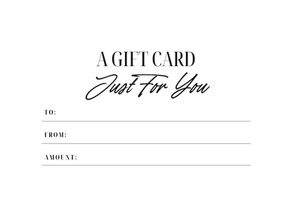 Blank gift card template with 'A Gift Card Just For You' text on a white background